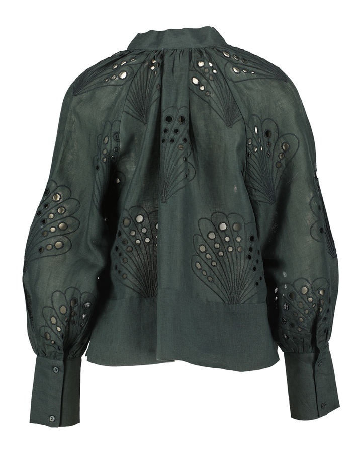 Donkergroene linnen blouse Millie Bad Habits 