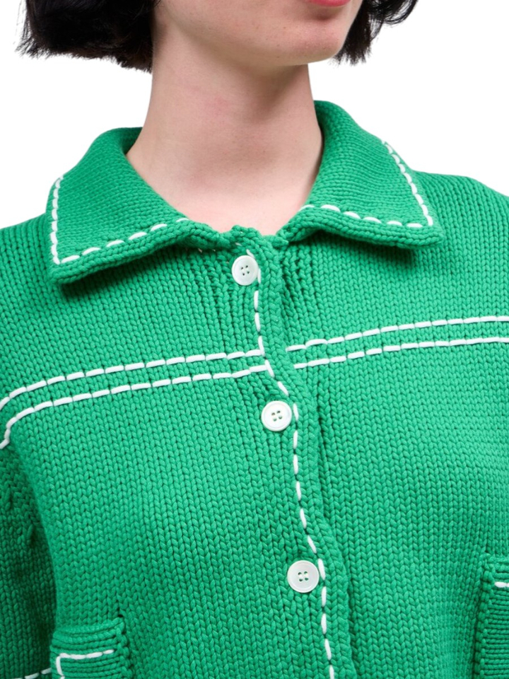 Groene korte cardigan met witte details Chocolat Paul&Joe