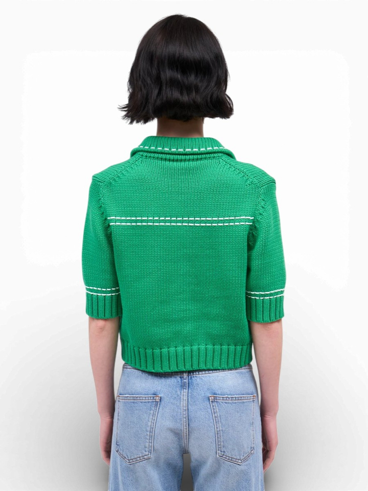 Groene korte cardigan met witte details Chocolat Paul&Joe