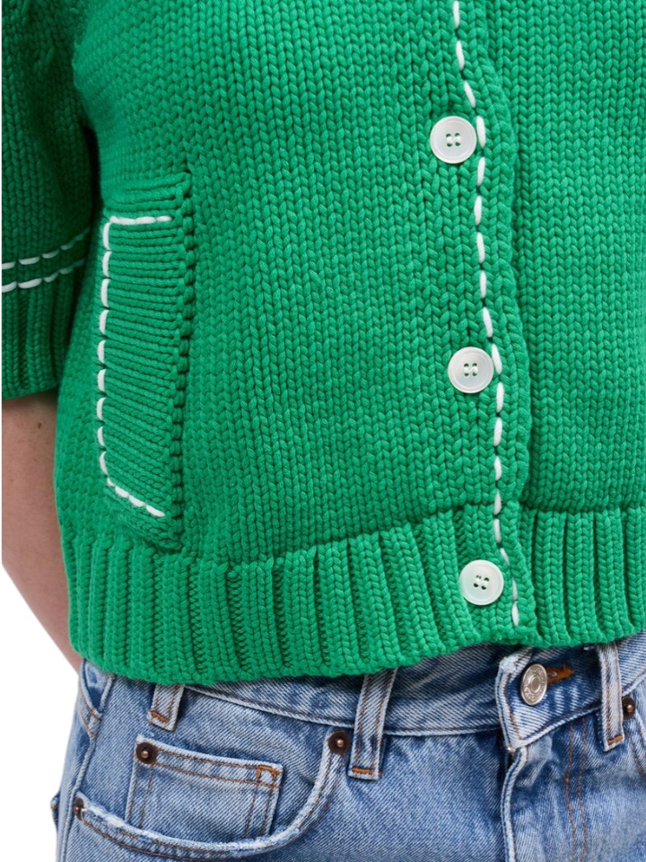 Groene korte cardigan met witte details Chocolat Paul&Joe