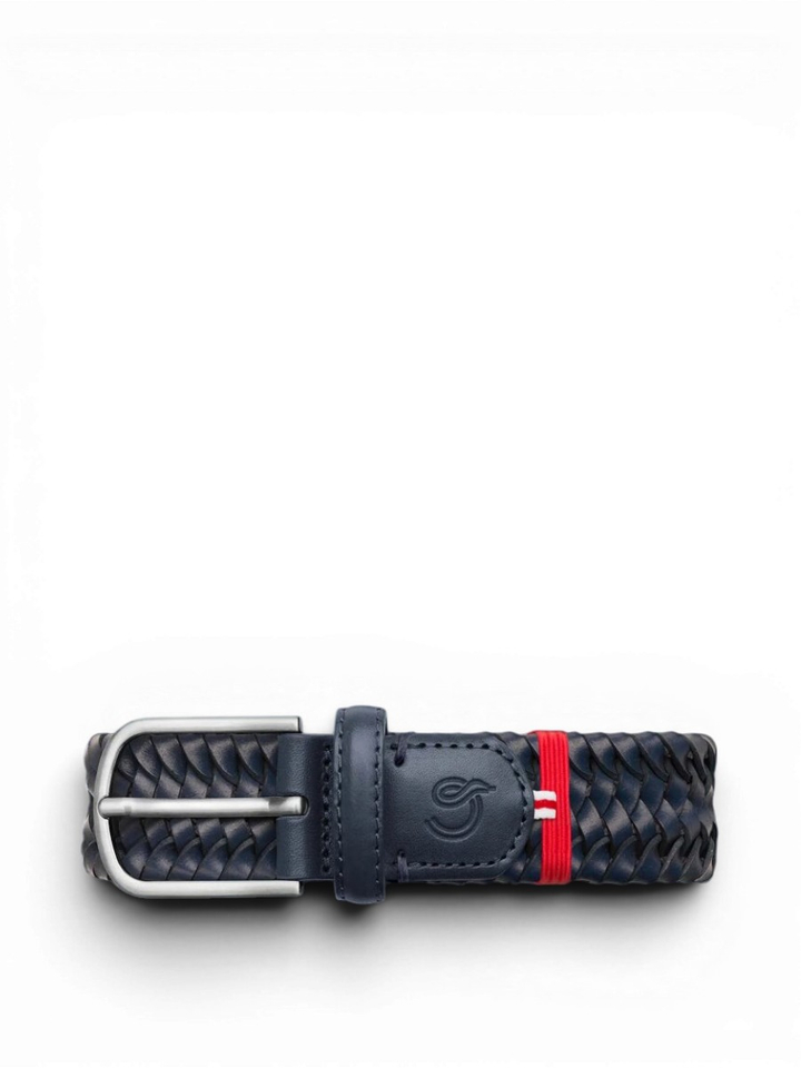 Donkerblauwe lederen geweven riem Pisa La Boucle