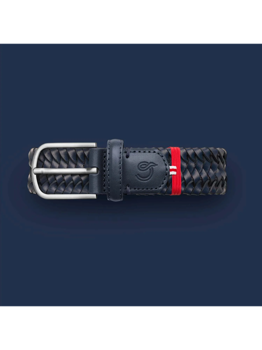 Donkerblauwe lederen geweven riem Pisa La Boucle