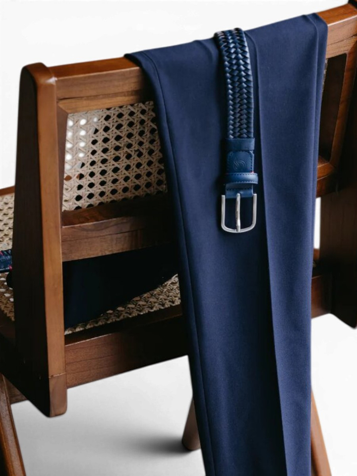 Donkerblauwe lederen geweven riem Pisa La Boucle