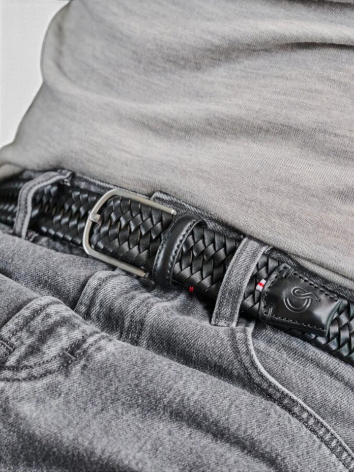 Zwarte lederen geweven riem Milano La Boucle