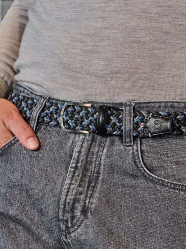 Donkerblauw en lichtblauw geweven riem Brooklyn La Boucle