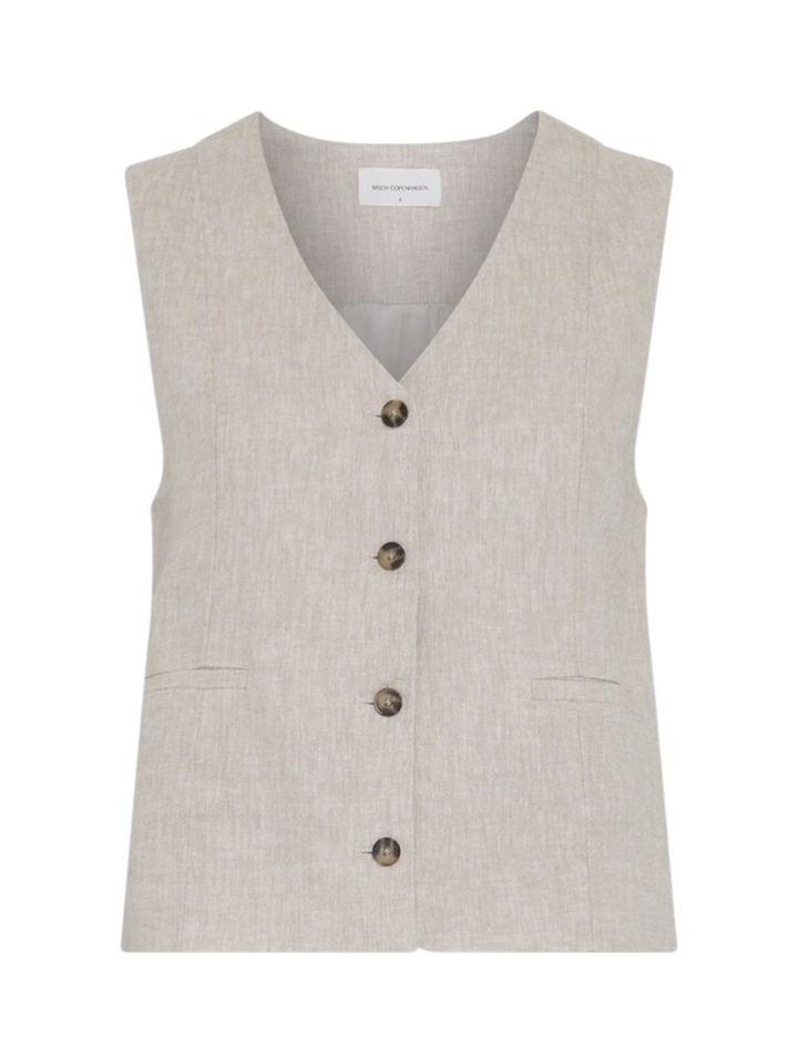 Beige linnen gilet met knoopsluiting Viana Ginia MSCH