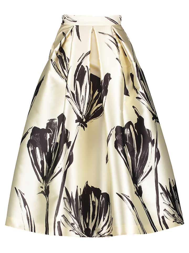 Beige lange plooirok met print zwarte print Luna Lunatica