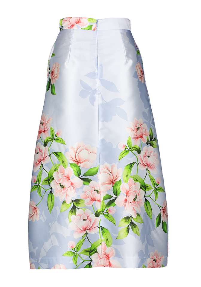 Blauwe lange rok met bloemenprint Pencil/Aline Lunatica 