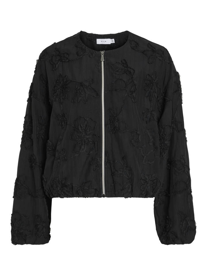 Zwarte bomber jacket met broderie Vihulda Vila