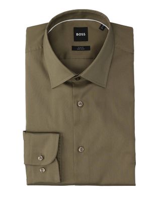 Kakigroen katoenen hemd (slim fit) met lange mouwen Hugo Boss