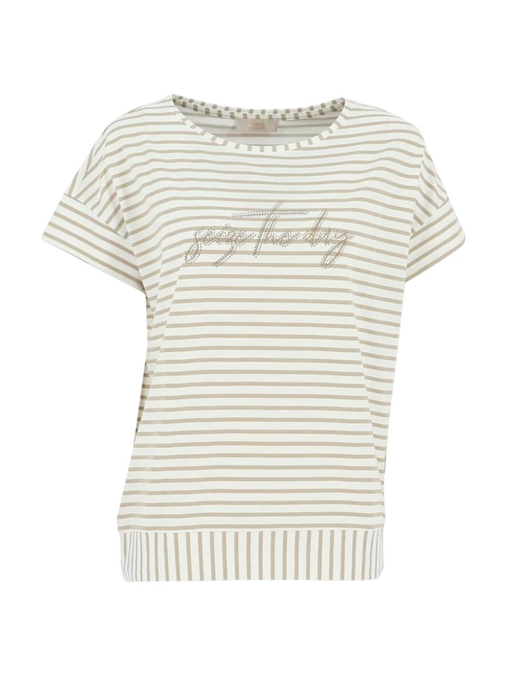 Witte T-shirt met beige strepen Signe Nature 