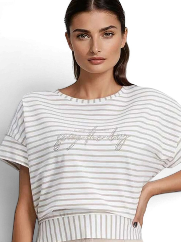 Witte T-shirt met beige strepen Signe Nature 