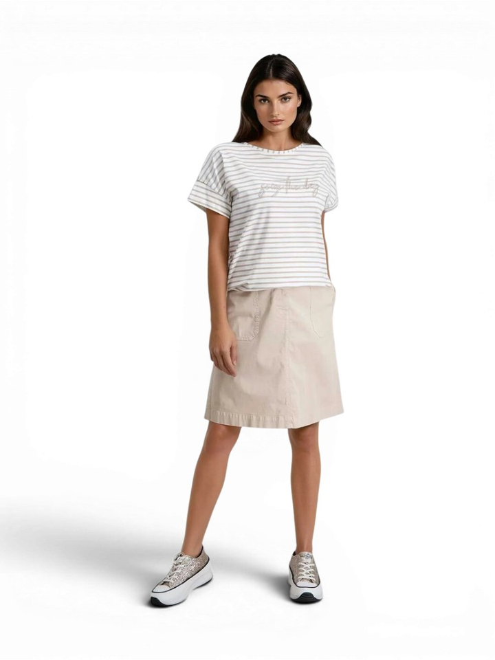 Witte T-shirt met beige strepen Signe Nature 