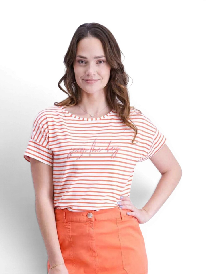 Witte T-shirt met rode strepen Signe Nature