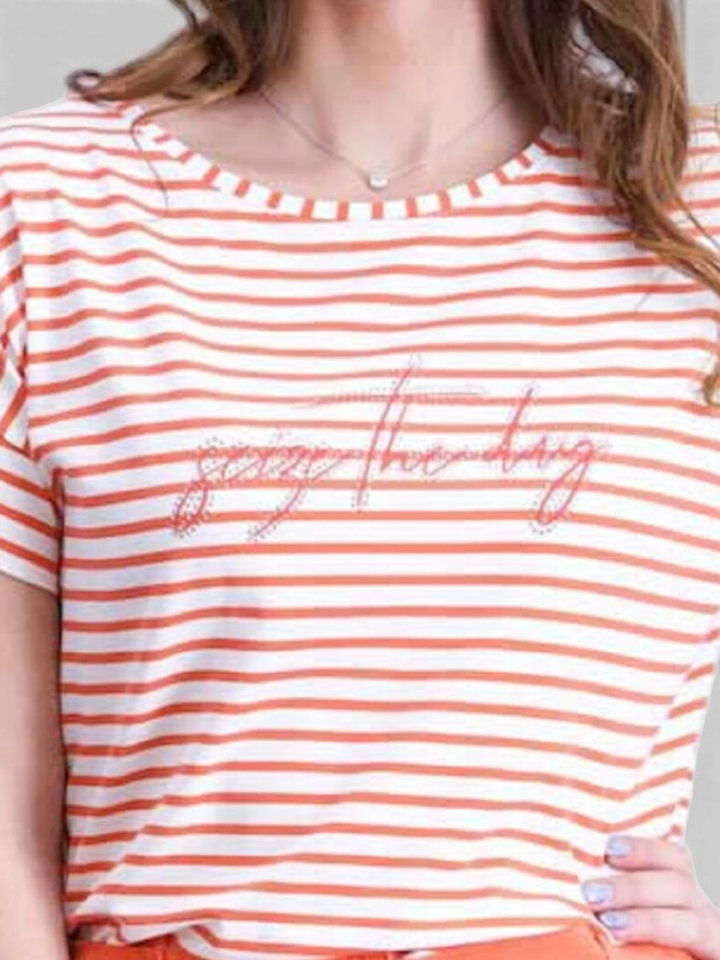 Witte T-shirt met rode strepen Signe Nature
