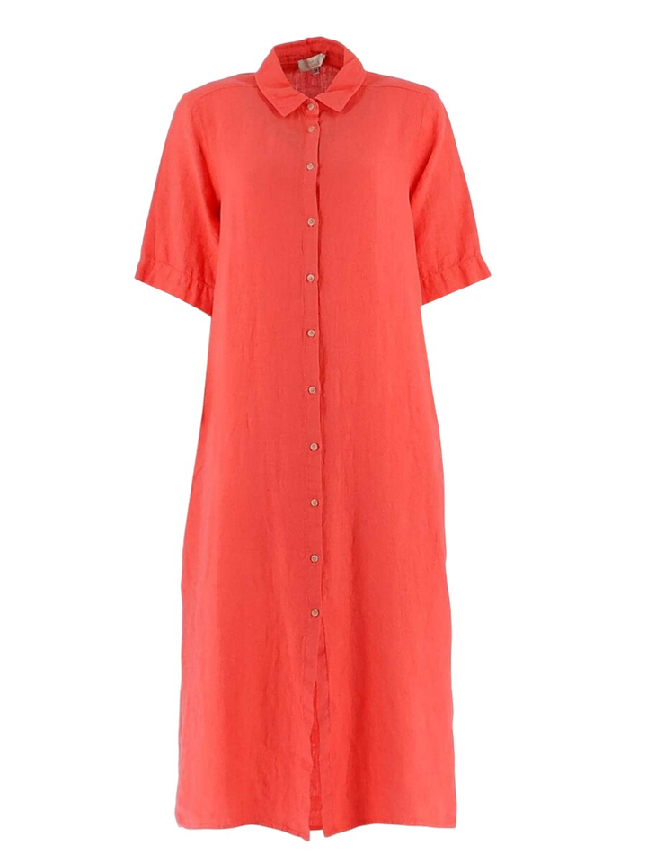 Koraal kleurig linnen kleed Signe Nature