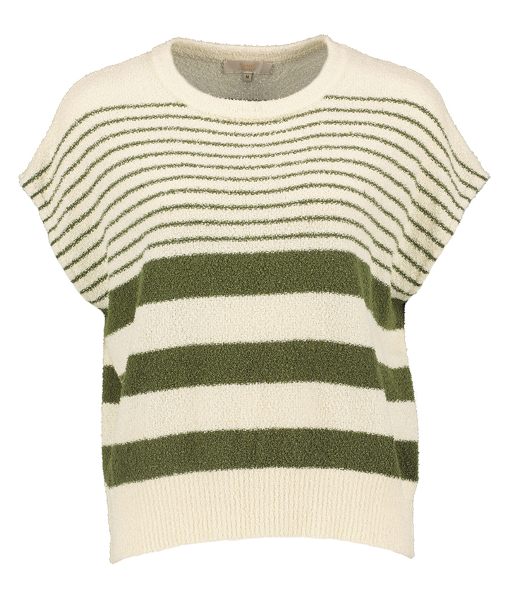 Beige trui met groene strepen in structuur Signe Nature 