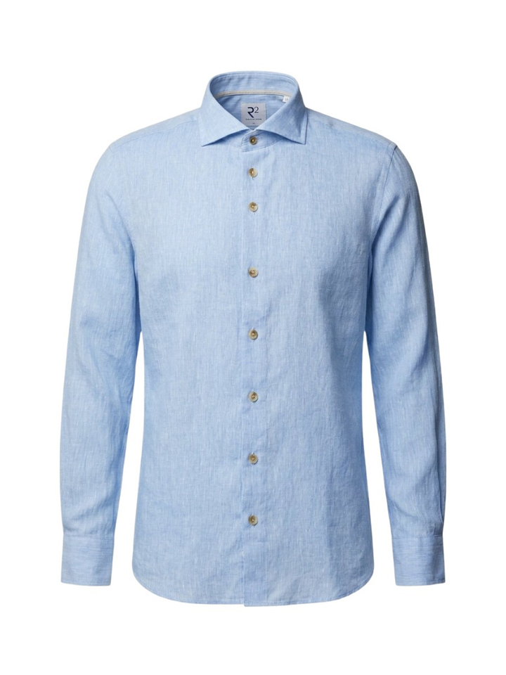 Light blue linnen hemd (regular fit) met lange mouwen R2