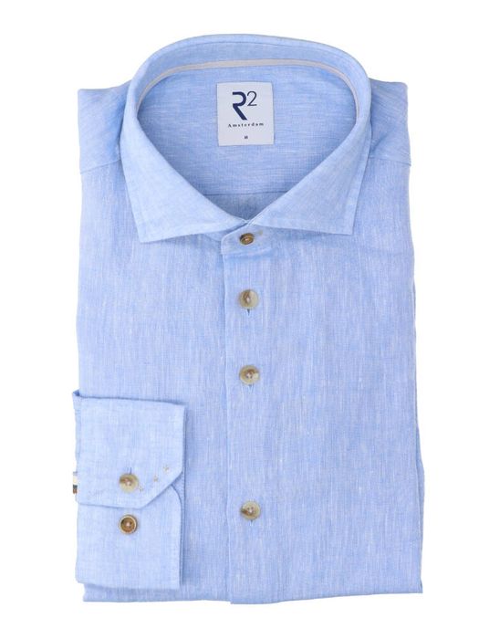 Light blue linnen hemd (regular fit) met lange mouwen R2