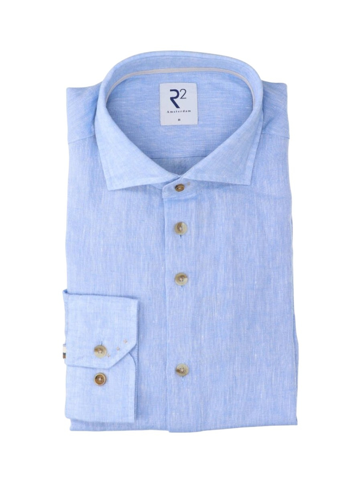 Light blue linnen hemd (regular fit) met lange mouwen R2