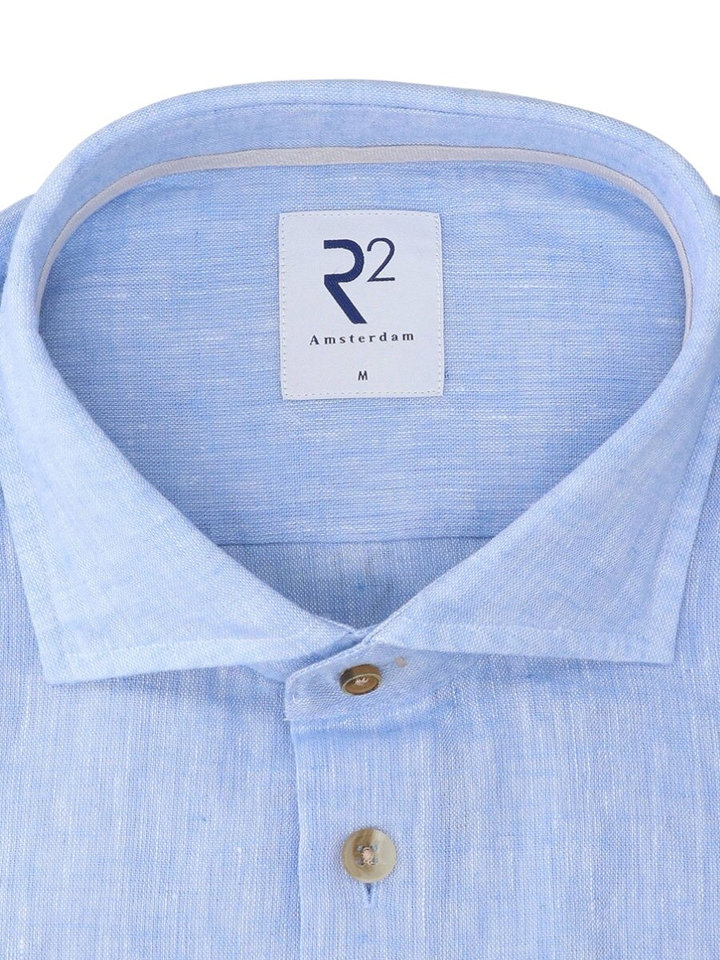 Light blue linnen hemd (regular fit) met lange mouwen R2