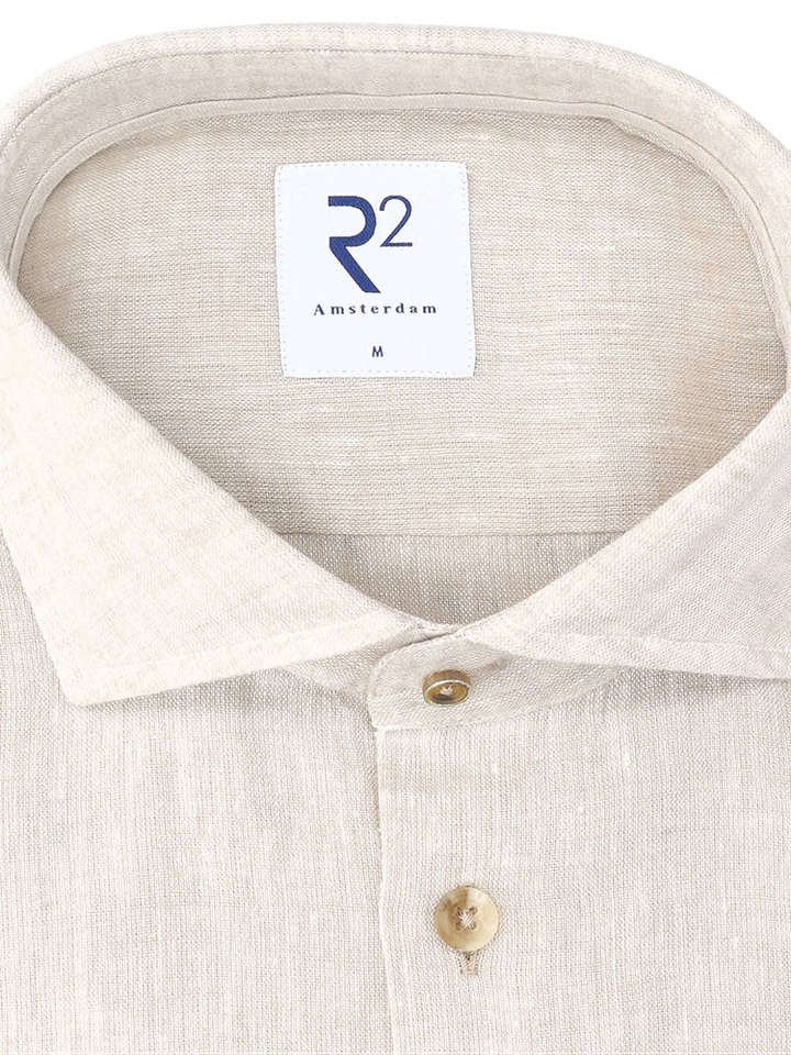 Beige linnen hemd (regular fit) met lange mouwen R2