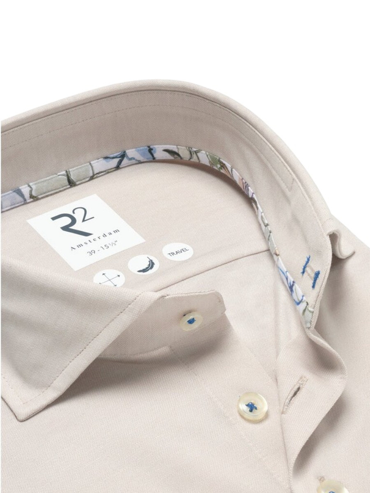 Beige linnen hemd (regular fit) met lange mouwen R2
