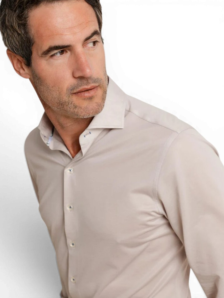 Beige linnen hemd (regular fit) met lange mouwen R2