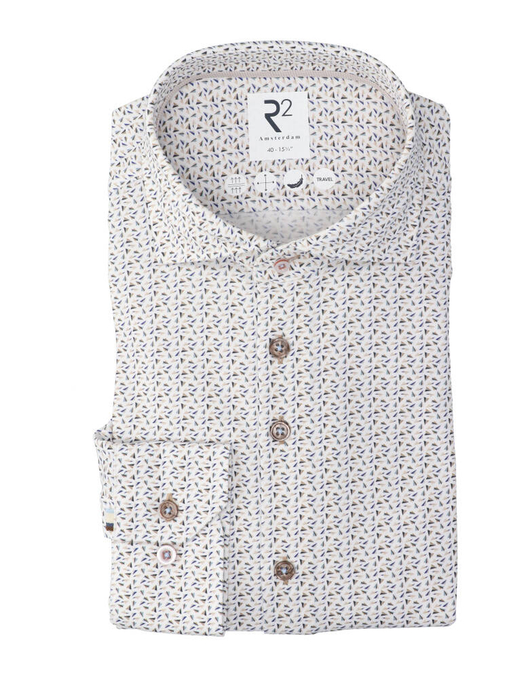 Wit katoenen hemd (regular fit) met details en lange mouwen R2