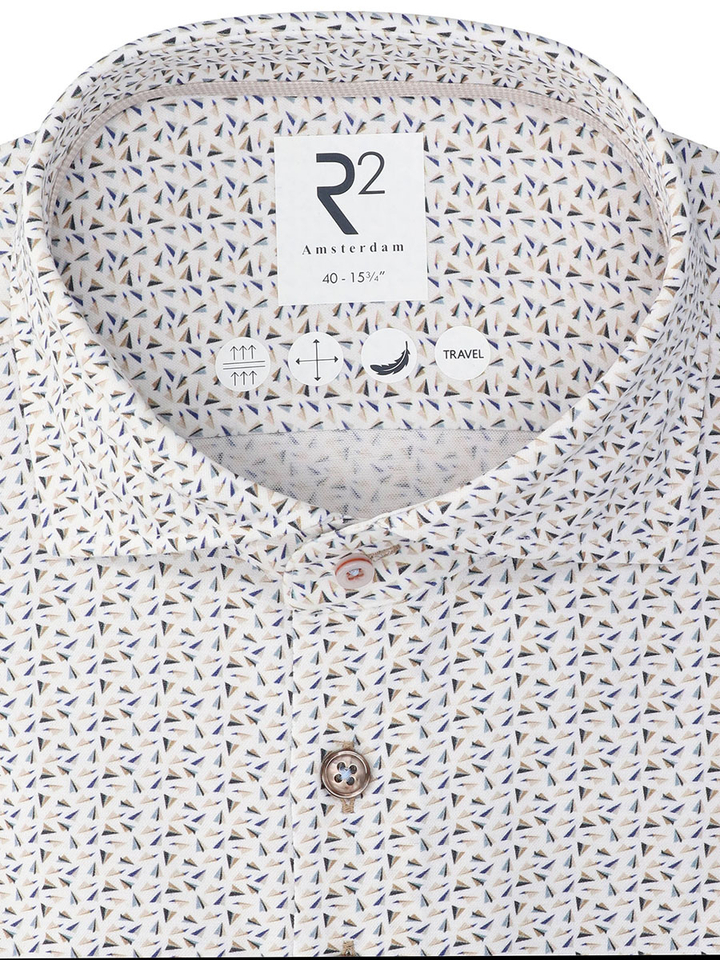 Wit katoenen hemd (regular fit) met details en lange mouwen R2