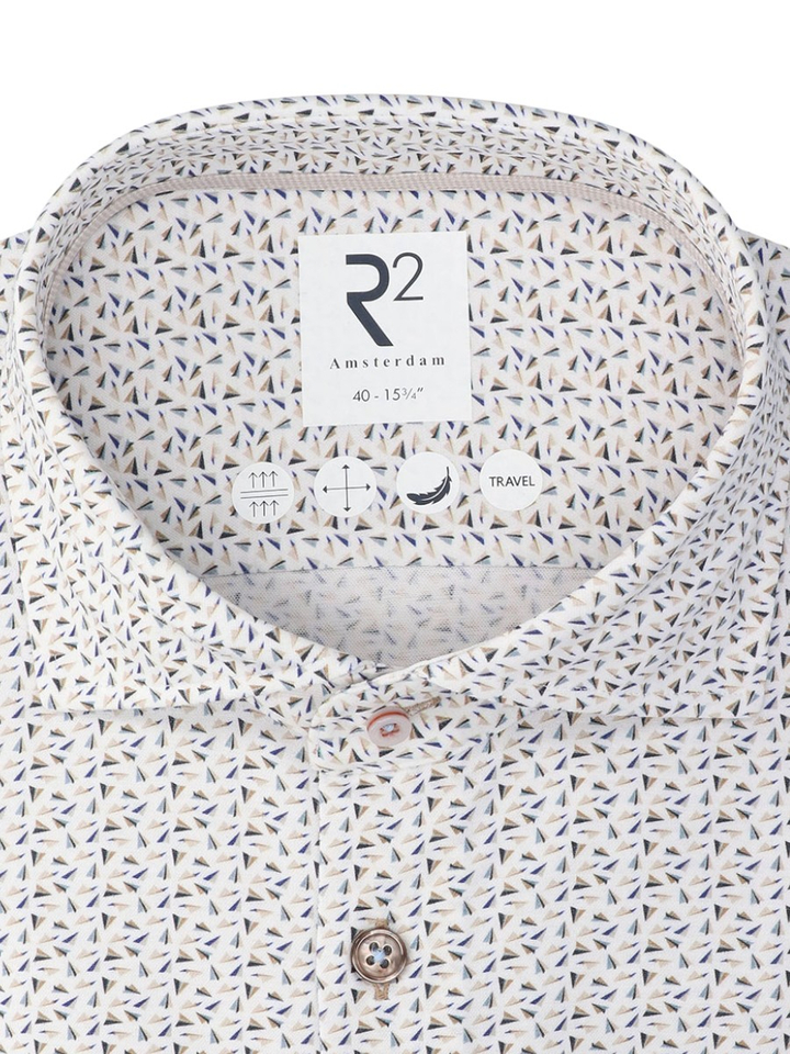 Wit katoenen hemd (regular fit) met details en lange mouwen R2