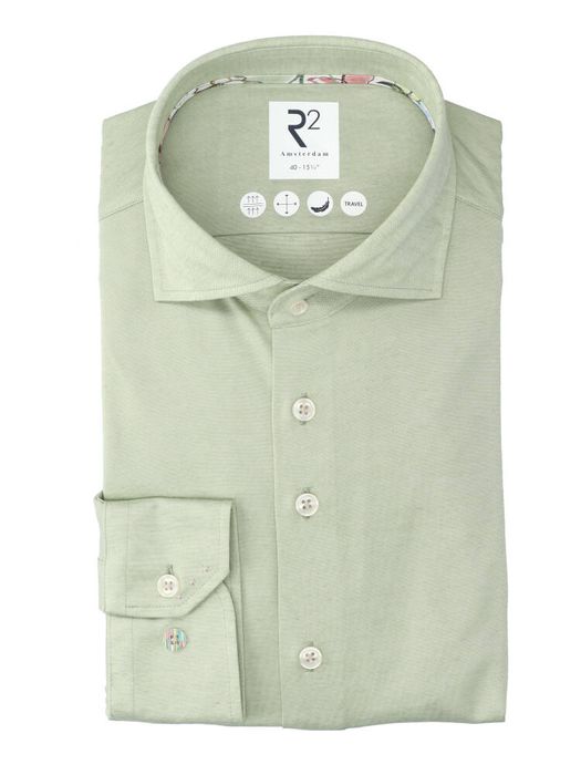 Light green katoenen hemd (regular fit) met lange mouwen R2