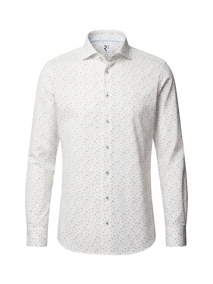 Wit katoenen hemd (regular fit) met details en lange mouwen R2