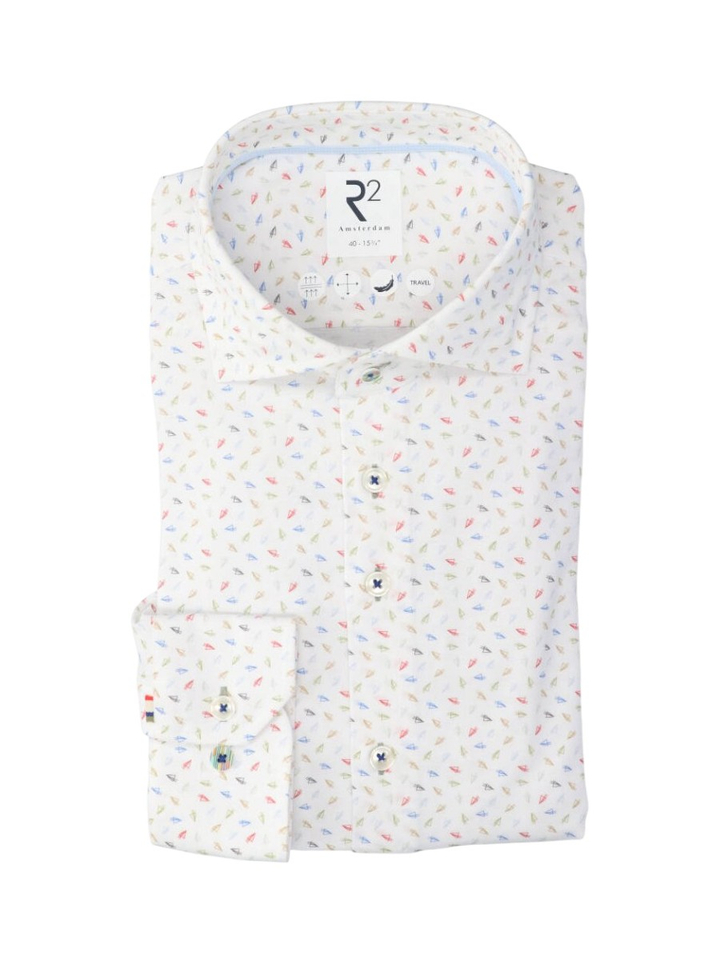 Wit katoenen hemd (regular fit) met details en lange mouwen R2