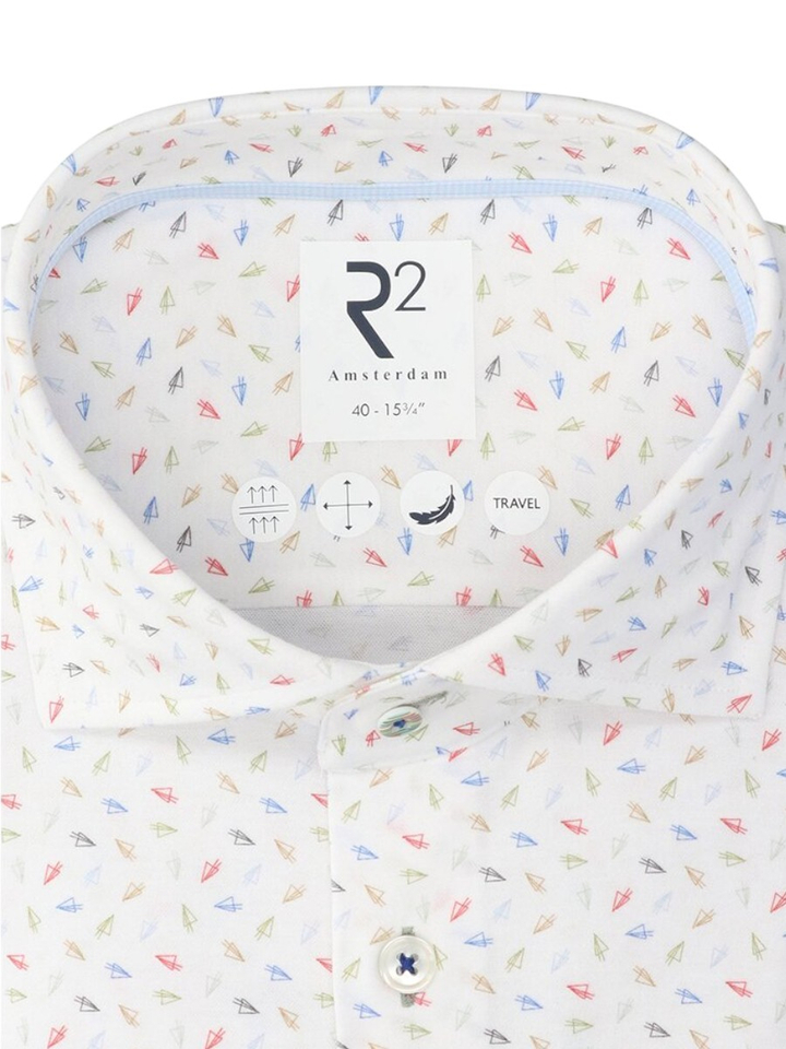 Wit katoenen hemd (regular fit) met details en lange mouwen R2