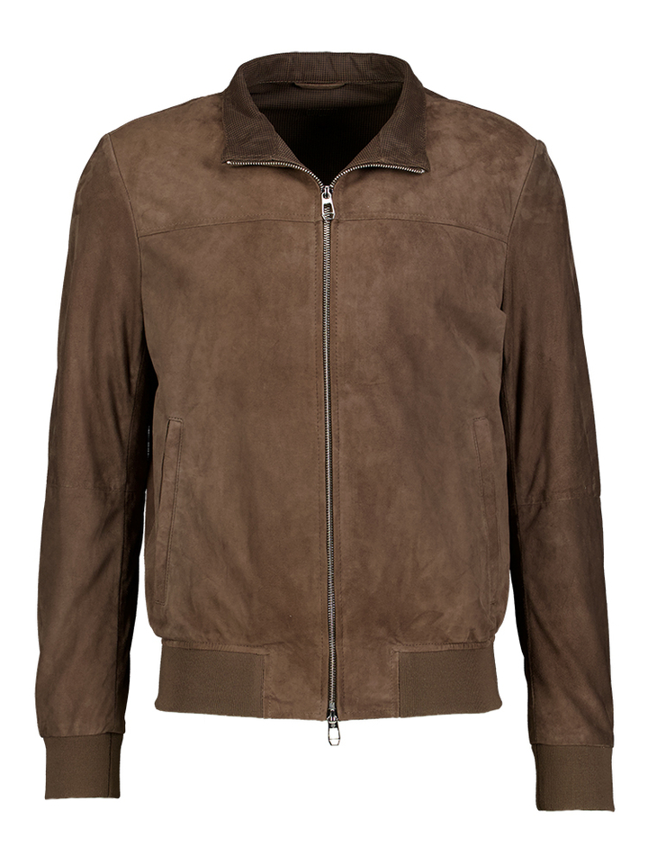 Bruine suede jas met rits Milestone