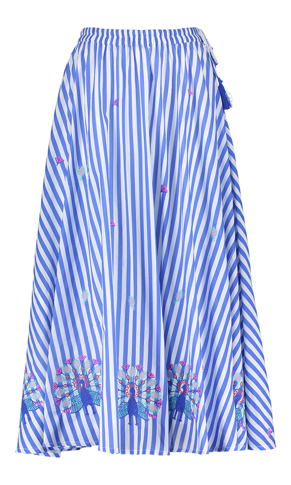 Witte rok blauw gestreept met bloem detail Vanilla Nimo With Love