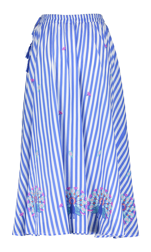 Witte rok blauw gestreept met bloem detail Vanilla Nimo With Love