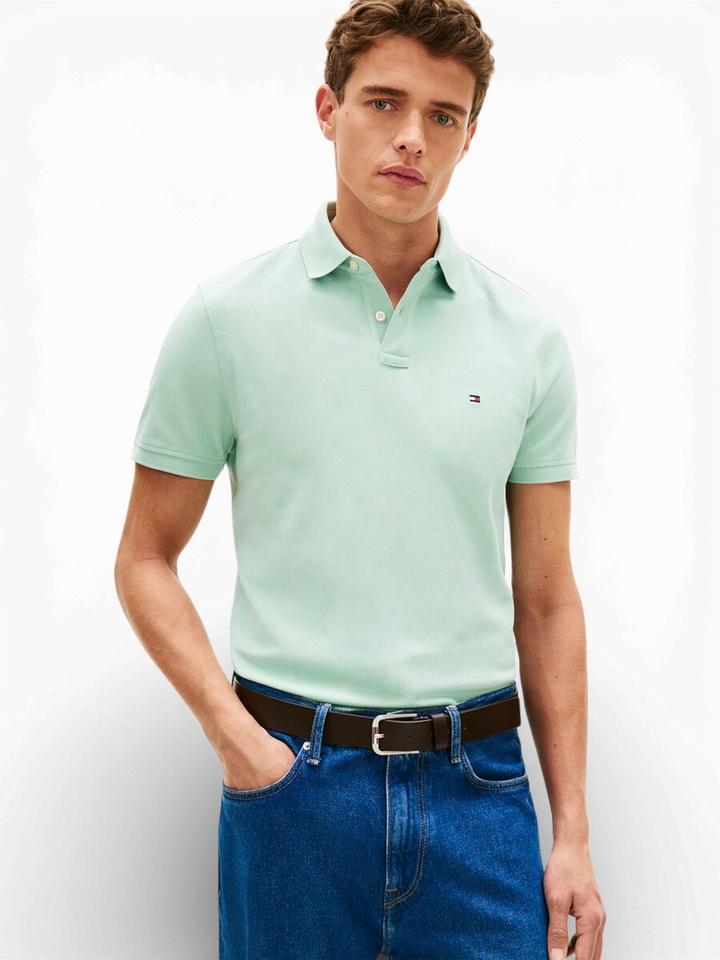 Pastel groene polo met piqué structuur Tommy