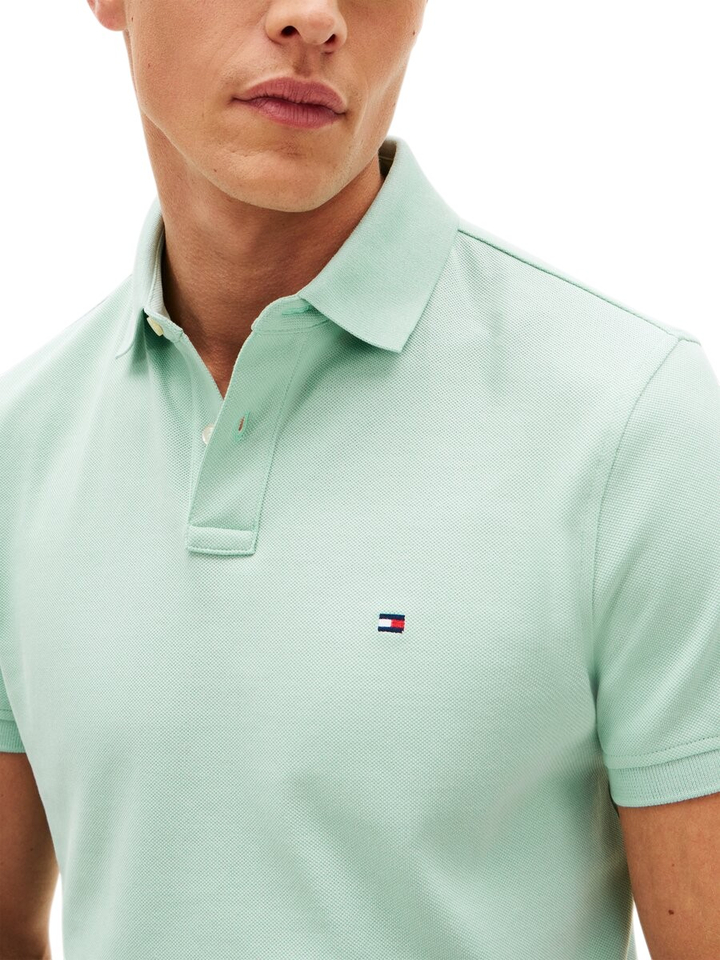 Pastel groene polo met piqué structuur Tommy