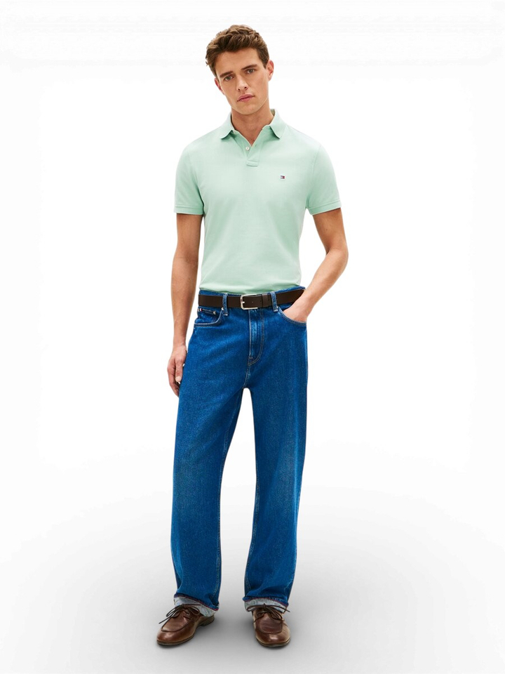 Pastel groene polo met piqué structuur Tommy