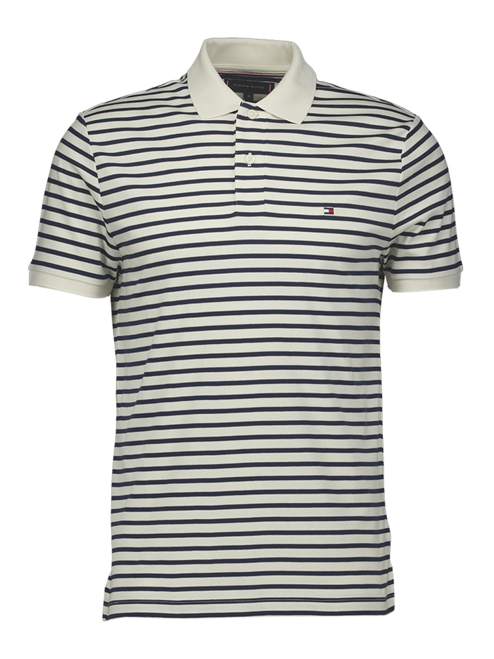 Creme kleurige polo met blauwe strepen Tommy Hilfiger 