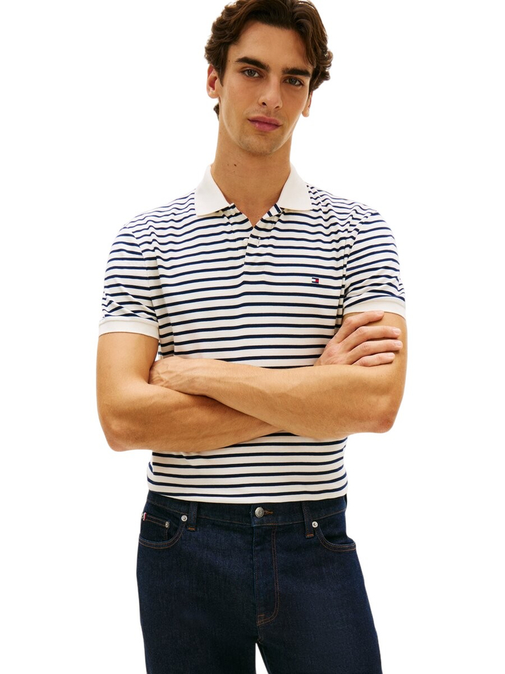 Creme kleurige polo met blauwe strepen Tommy Hilfiger 