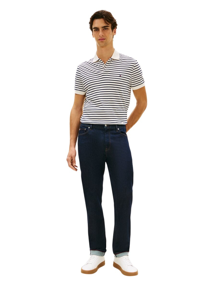Creme kleurige polo met blauwe strepen Tommy Hilfiger 