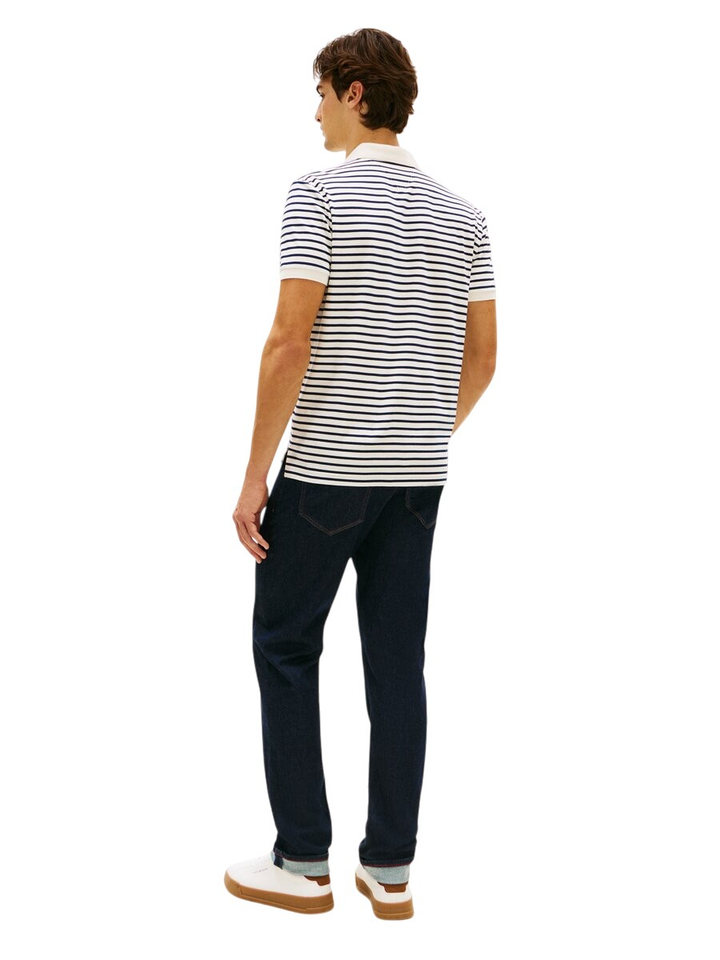Creme kleurige polo met blauwe strepen Tommy Hilfiger 