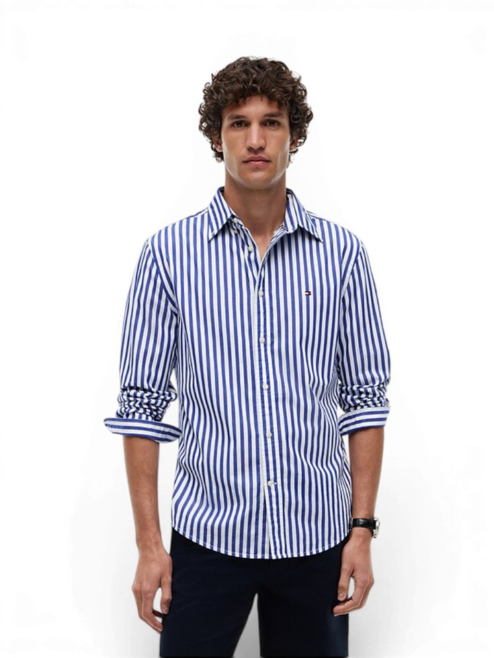 Wit katoenen hemd (regular fit) met strepen en lange mouwen Tommy Hilfiger