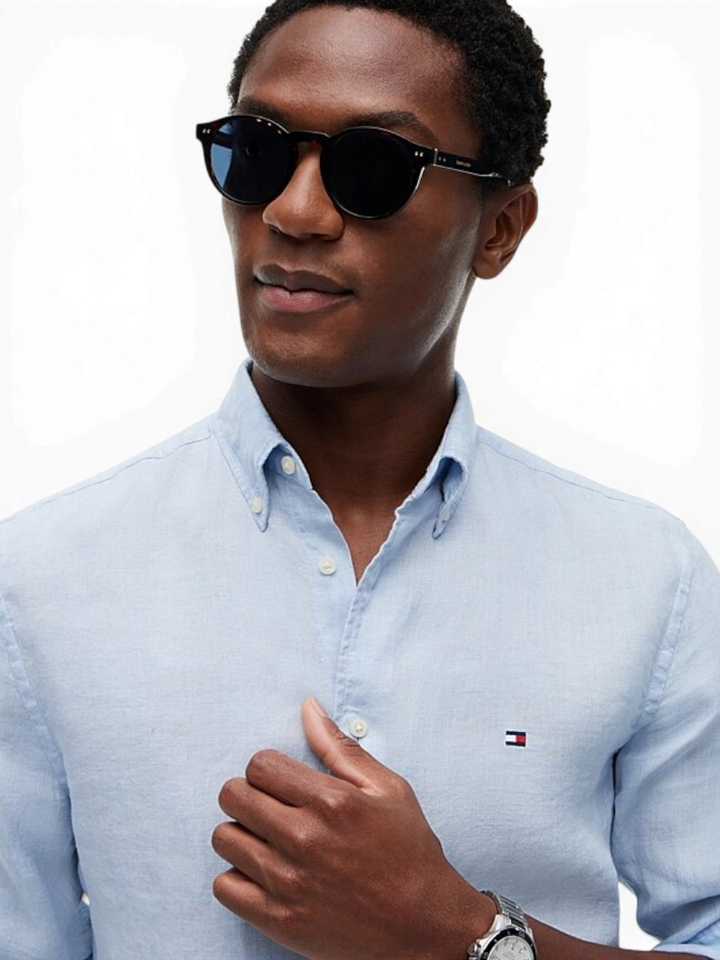 Breezy blue linnen hemd (regular fit) met lange mouwen Tommy Hilfiger 