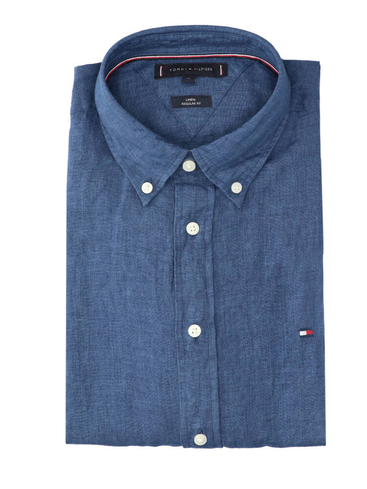 Jeansblauw linnen hemd (regular fit) met lange mouwen Tommy Hilfiger 