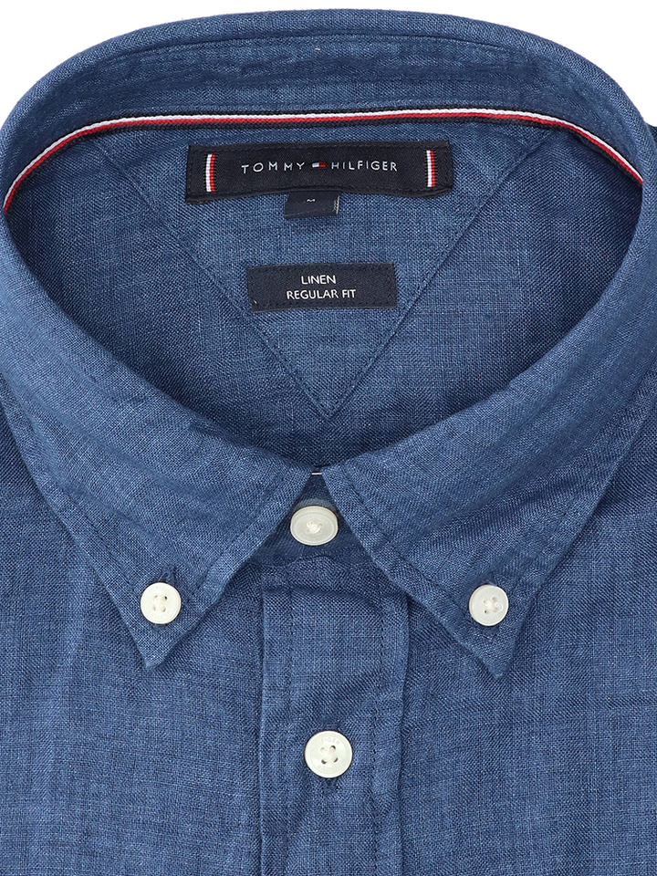 Jeansblauw linnen hemd (regular fit) met lange mouwen Tommy Hilfiger 