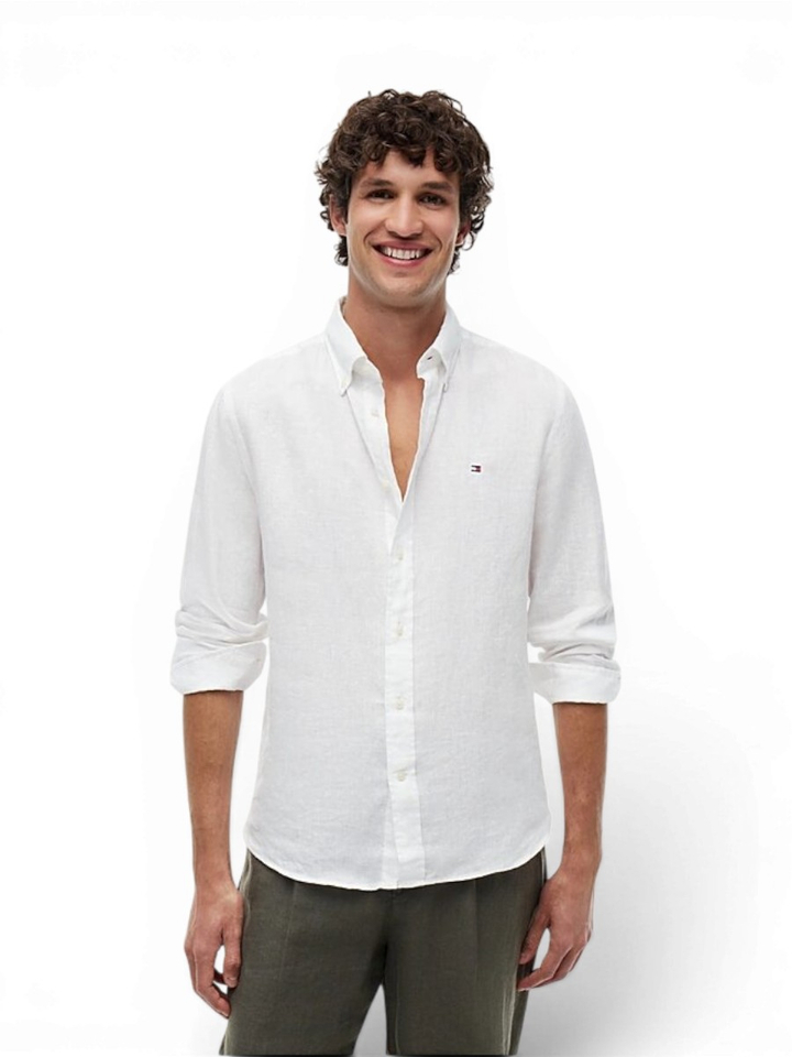 Wit linnen hemd (regular fit) met lange mouwen Tommy Hilfiger 